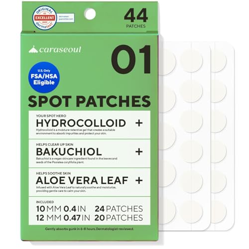 caraseoul Pimple Patches, 2 Size Hydrocolloid Acne Patch for Zits and Blemishes, Bakuchiol & Aloe Vera, Korean Skin Care, Easy to Use ? Dermatology Tested
