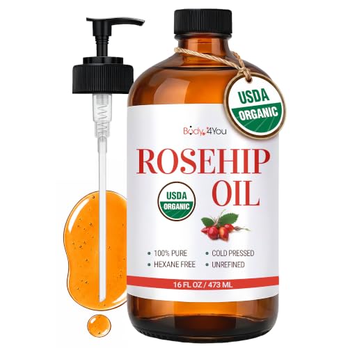 BodyJ4You Organic Rosehip Oil for Face & Skin - 16 Fl Oz Refill, Cold Pressed, USDA Certified Organic