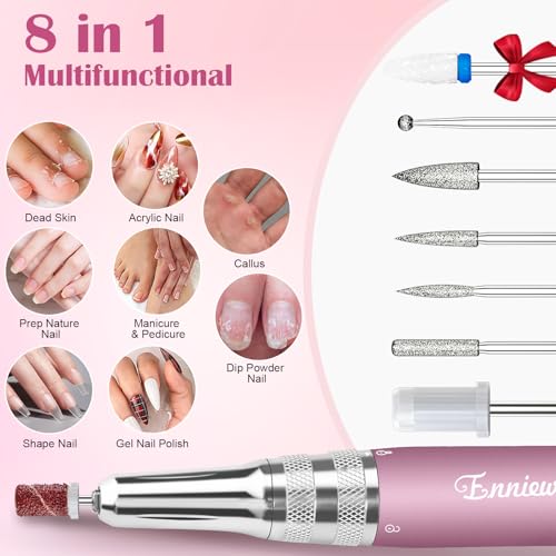 Cordless Professional Nail Drill Kit - Pink, 35000RPM, Rechargeable Efile for Acrylic & Gel Nails