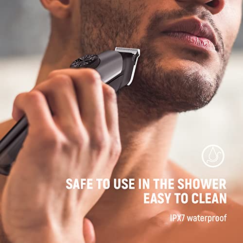 Waterproof Beard Trimmer for Men - Adjustable Cordless Grooming Device with LED Display