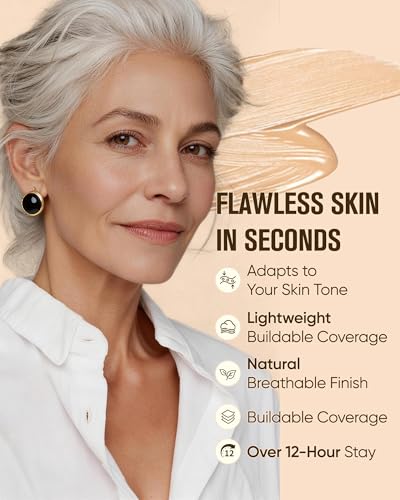 Color Changing Foundation for Mature Skin - 4-in-1 Light to Medium Shade Adaptable Skin Tint, Hydrating Liquid Makeup, Smooth Blur Finish, 30ml