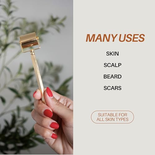 Luxury 24K Gold-Plated Derma Roller - Titatium Microneedle Cosmetic Beauty Tool for Face, Skin Care, Beard, and Home Self-Care - For Men & Women (0.25)