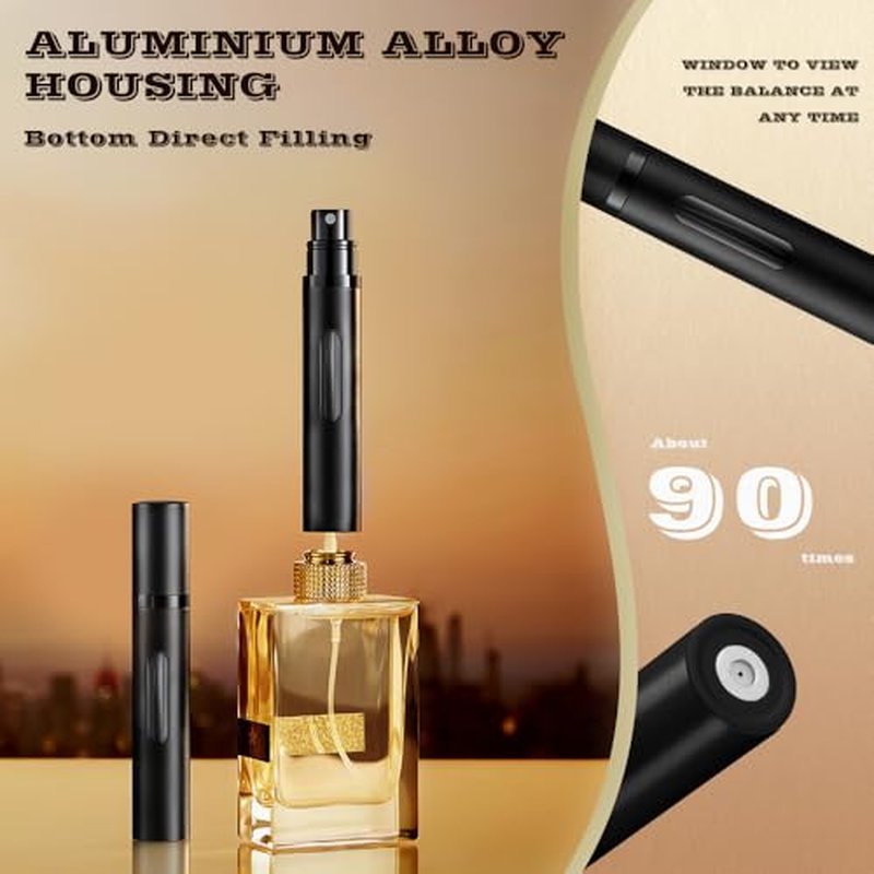 8ml Perfume Atomizer Travel Refillable,Mini Cologne Dispenser, Bottom-Filling Fragrances Perfumes Bottle,Portable Sprayer Pocket Size for Women Men Cruise Car Trip Gift 3pcs (Black-Grey-Blue)