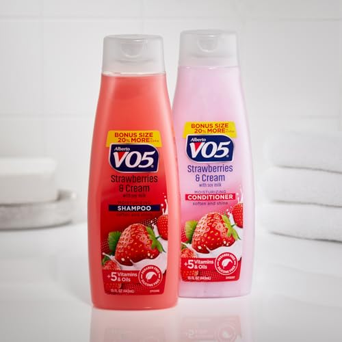 Alberto VO5 Moisture Milks Moisturizing Shampoo - Hydrating Shampoo with Soy Milk - 5 Oils and Vitamins - Strawberries and Cream Scent - 15 oz