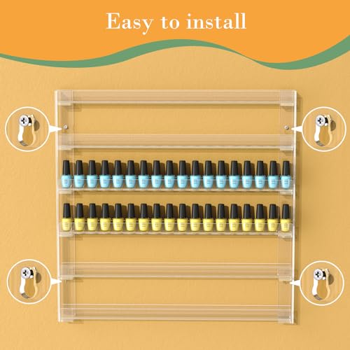 FEMELI 21 * 21 Inch Nail Polish Wall Rack, Easy to Install, Clear Acrylic Nail Polish Display Holder Organizer 6 Tier Hold Up To 90-120 Bottles