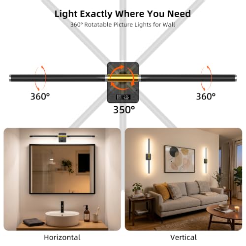 Black Gold Battery Operated Wall Sconces Set of 2 - 28.8 Inch, Detachable Battery, 3CCT Dimming