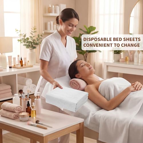 Disposable Bed Sheets 100 Pcs Massage Table Sheet - 31"x71" Ultra Soft Non Woven Fabric Tbale Bed Cover for SPA Waxing Tattoo Beauty Salon Facial Esthetician Table Protector (White)