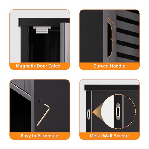 Black Wall Mounted Bathroom Storage Cabinet with Adjustable Shelf