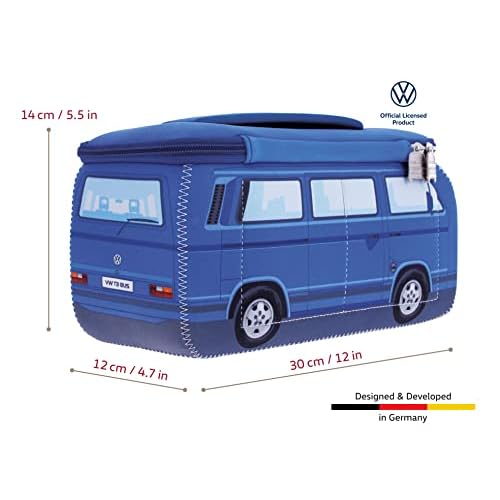 BRISA VW Collection - Volkswagen Neoprene Universal Makeup Cosmetics Toiletry Travel Pharmacy Bag in T3 Bus Vanagon Design (Blue/Large)