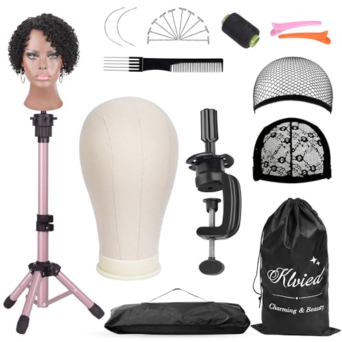 Klvied Rose Golden Wig Mannequin Stand with Head - 22.4 Inch Desktop Display