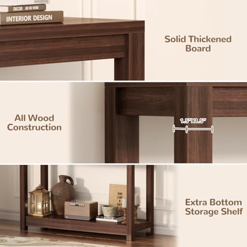 Besiost Farmhouse Narrow Console Table with Shelves - Black Walnut, 32" Entryway & Sofa Table