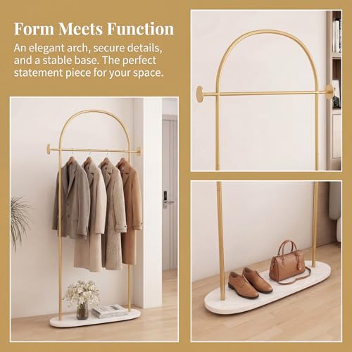 Gold Clothing Rack with Marble Base, Modern Freestanding Coat Stand 23.6"W