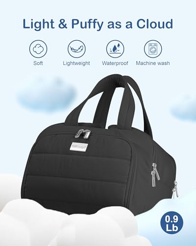 Black Travel Toiletry Bag with Puffer Makeup Organizer & Compartments