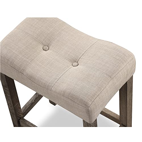 Counter Height Saddle Stool Set - Taupe Button Tufted Bar Stools, Set of 2