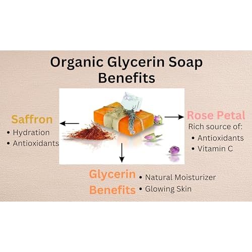 Handmade Pure Glycerine Saffron Soap that deep cleans your skin, giving a natural shine to your skin. Removes tanning 100% Organic, 100 Gr (pack of 4)