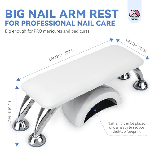 Professional Nail Arm Rest for Salon Manicure & Pedicure - 15.7" Big Support Cushion with Microfiber Leather