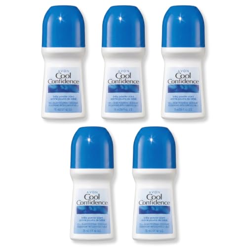 AVON Cool Confidence Baby Powder Roll-On Deodorant 1.7 Fl Oz Pack of 5