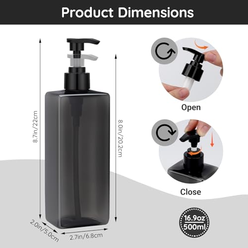Gray 16.9oz Refillable Shampoo & Conditioner Dispenser Set - 8pcs with Labels