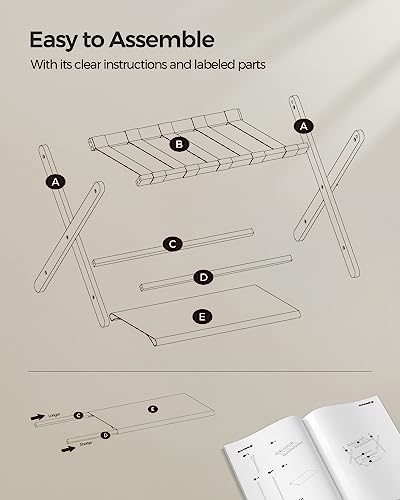 Cloud White Bamboo Luggage Rack with Storage Shelf - Foldable Suitcase Stand
