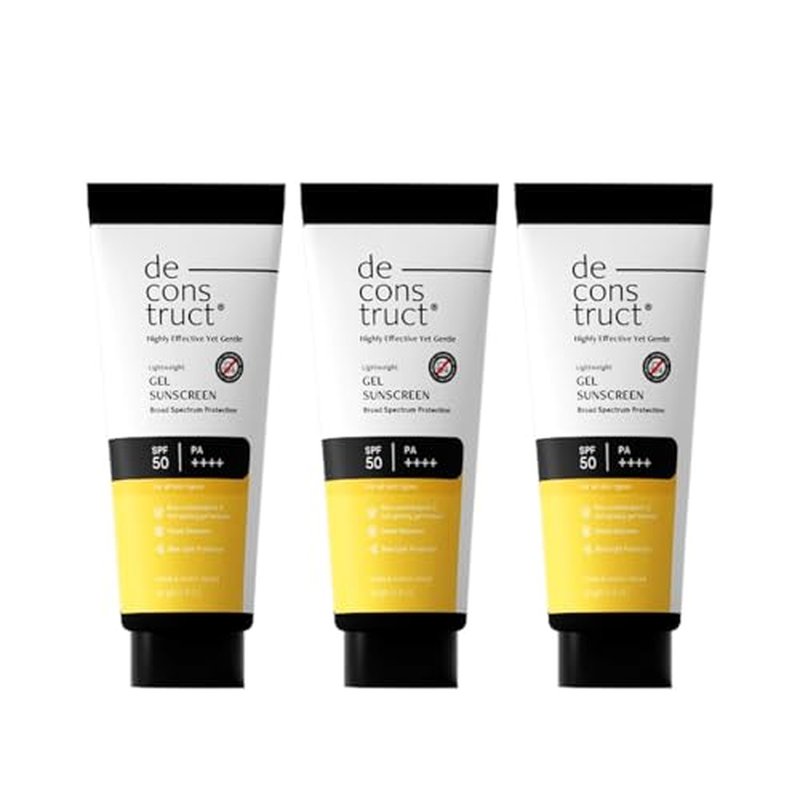Deconstruct Face Gel Sunscreen SPF 50 + and PA+++ | Gel based sunscreen for oily, combination, acne prone & normal skin| Broad spectrum sunscreen, No White Cast, Lightweight - 50g each, pack of 3