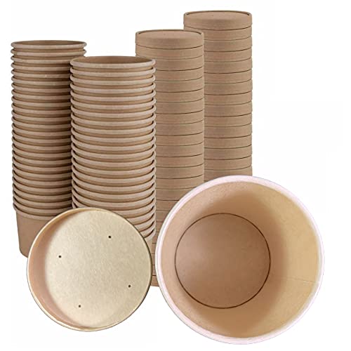 16 oz Kraft Paper Food Containers with Vented Lids - To Go Soup & Ice Cream Cups