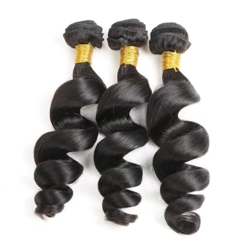 AiPliantfis 12-16 Inch Loose Wave Human Hair Extensions - 3 Bundles, Natural Black