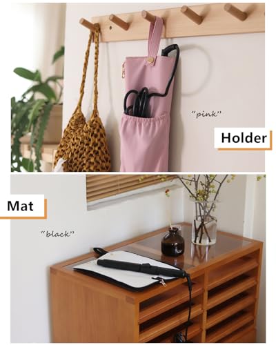 Heat Resistant Travel Hair Tool Holder & Mat Pink+Black - Compact & Durable