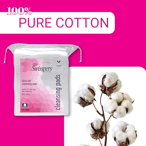 Swisspers Premium Facial Cleansing Pad, 100% Cotton, Ultra Soft, Extra Large, 50 White Pads per Reclosable Bag, 3 Bags (150 Pads Total) (Pack of 2)