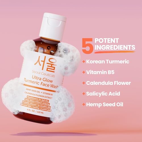 Korean Turmeric Face Wash Brightening & Hydrating Cleanser for Sensitive Skin 4oz