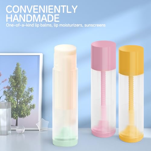 JuLand 50 Pack Empty Lip Balm Containers Bulk 5.5ml - Clear Twist-Up Tubes with Multi-Colored Caps, Refillable Chapstick Tube for DIY Lip Balm Making