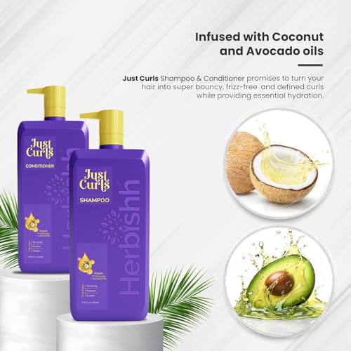 Curly Hair Shampoo & Conditioner Set - Vegan, Hydrating, 17.64 oz Pack of 2 - Herbishh