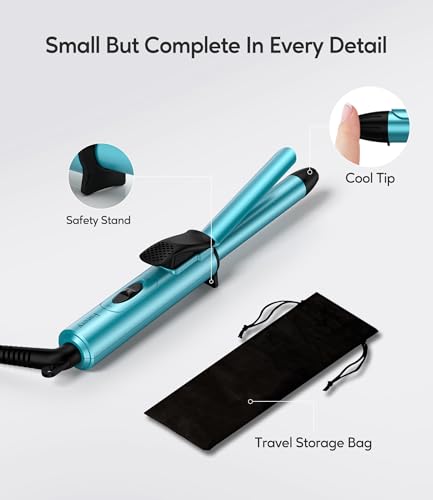 FARERY 1/2 Inch Travel Mini Curling Iron Dual Voltage Blue