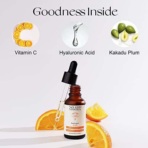 Nourish Mantra Vitamin C Serum ? Anti Aging Facial Serum with Vitamin C, Hyaluronic Acid, Niacinamide ? Glowing Serum ? Even Skin Tone, Improve Appearance of Dark Spots, Fine Lines & Wrinkles, 30 ml