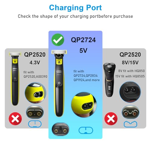 GOLDFOX 5V Charger Compatible with Philips Norelco One Blade 360 Newer Model QP2834 QP2724 MG9525 QP1324 QP1424 QP1924 QP4631 QP4530 MG9510 MG5910 for One Blade Series Electric Shaver Razor