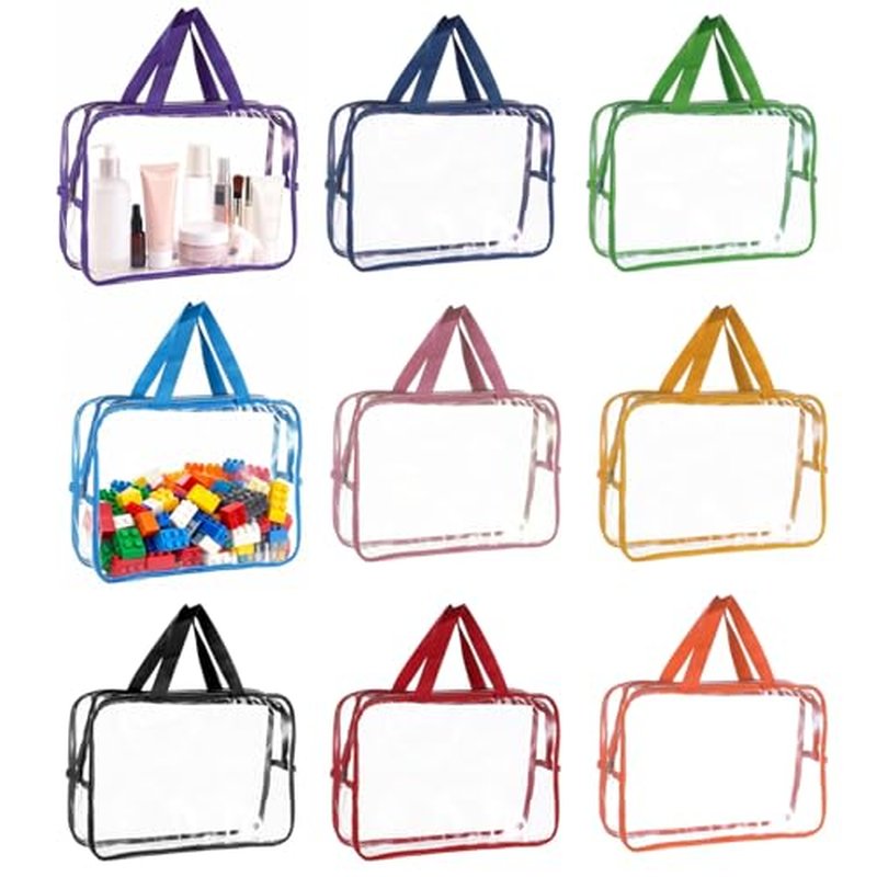 9PCS PVC Organizer Bags, Clear Waterproof Toiletry Organizer Bag with Zipper and Handle, Storage Bags for Building Blocks, Puzzle and Handmade Accessories (9PCS)