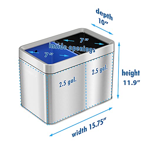 iTouchless 20L Dual-Compartment Stainless Steel Trash Can + Recycling Bin