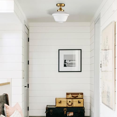 Gold Semi Flush Mount Ceiling Light Modern Schoolhouse Fixture Milk White Glass - Variation of THIS listing