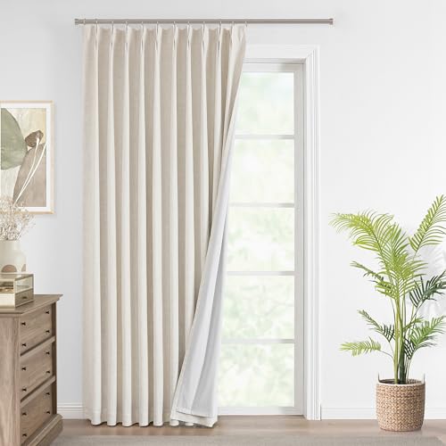 Vision Home 60x90 Inch Natural Blackout Pinch Pleated Linen Blend Room Darkening Curtains