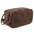 Leather Toiletry Dopp Kit Bag for Men & Women - Rustic Brown, 10in