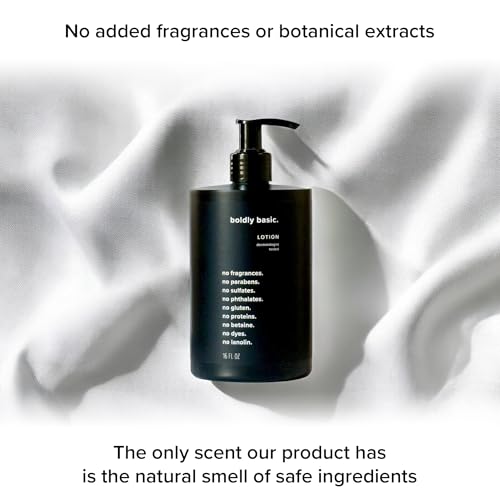 Boldly Basic Fragrance Free Lotion - Moisturizer for Dry and Sensitive Skin - Non Greasy - Unscented - Dermatologist Tested - No Sulfates, Parabens or Gluten - Hypoallergenic & Moisturizing (16 oz)
