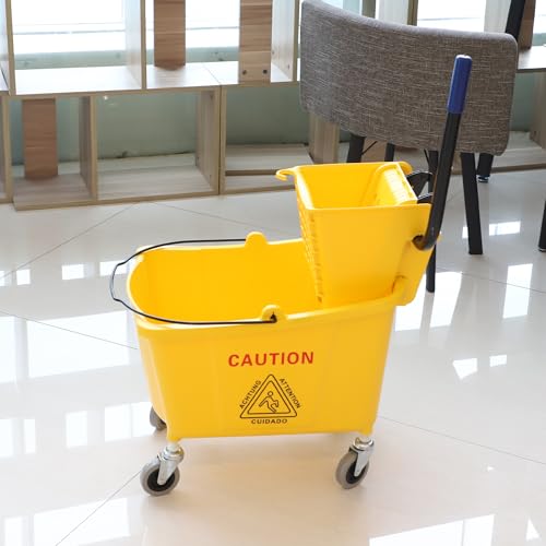 Commercial Mop Bucket with Side Press Wringer on Wheels - 35 Qt Heavy-Duty Floor Cleaning
