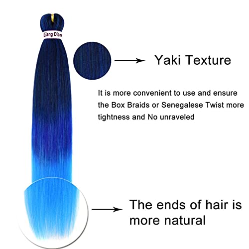 Pre-Stretched Braiding Hair 36 Inch 8 Packs - Mixed Black, Dark Blue, Light Blue