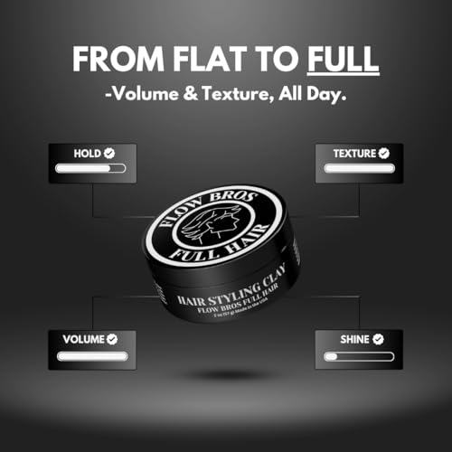 Flow Bros Men's Hair Clay 2oz - Strong Hold, Nourishing, Low Shine, Adds Volume (Pack of 2)