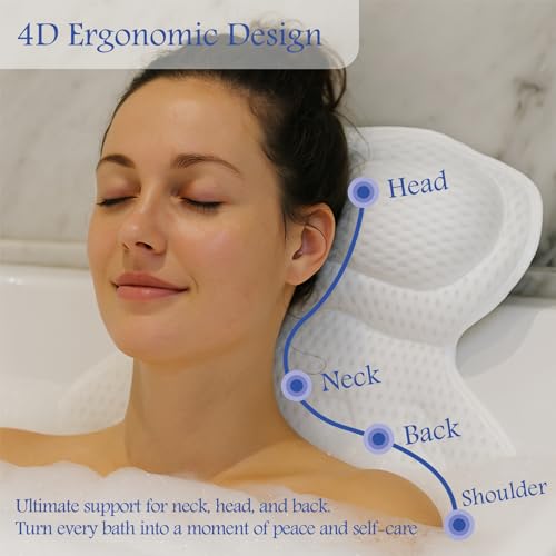 Luxury Bath Pillow Set with Non-Slip Suction Cups - Head, Neck & Back Support
