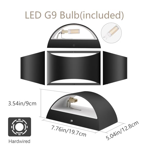 Black Modern LED Wall Sconce Set of 2 - Up & Down Indoor Wall Lights - Warm White 3000K