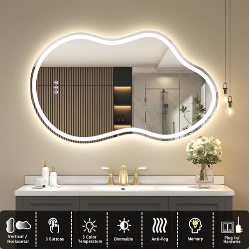 Irregular Cloud-Shaped LED Bathroom Vanity Mirror 20x32 Backlit & Front Light
