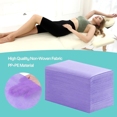 Disposable Bed Sheets for Massage Table 200 Pcs 31" x 71" Waterproof Massage Table Sheets Soft Non Woven Fabric SPA Massage Table Bed Cover Breathable for Beauty Tattoos Waxing Travel (Purple)