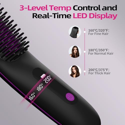 Cordless Plasma Hair Straightener Brush - Portable, Fast Heating, Anti-Scald, Rechargeable for Frizz-Free Shine