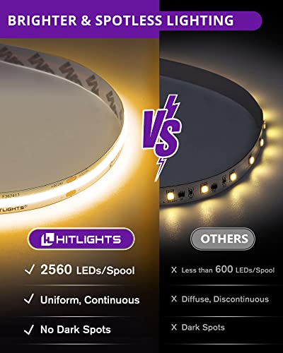HitLights 16.4ft COB LED Strip Kit 24V Warm White 3000K with Remote
