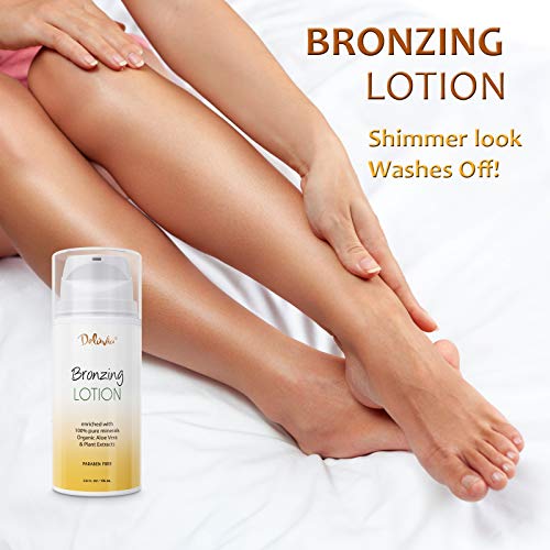 Deluvia Body Shimmer Wash Off Bronzing Lotion, After Sun, Leg Makeup, Illuminating Body Moisturizer, Bronzer for Body and Face. Skincare by Deluvia